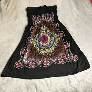 Magic Black and Pink Halter Dress with Vibrant Pattern